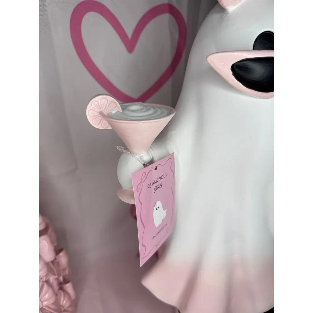 Large Pink Leopard Bow Glamorous Ghost with Martini & Purse